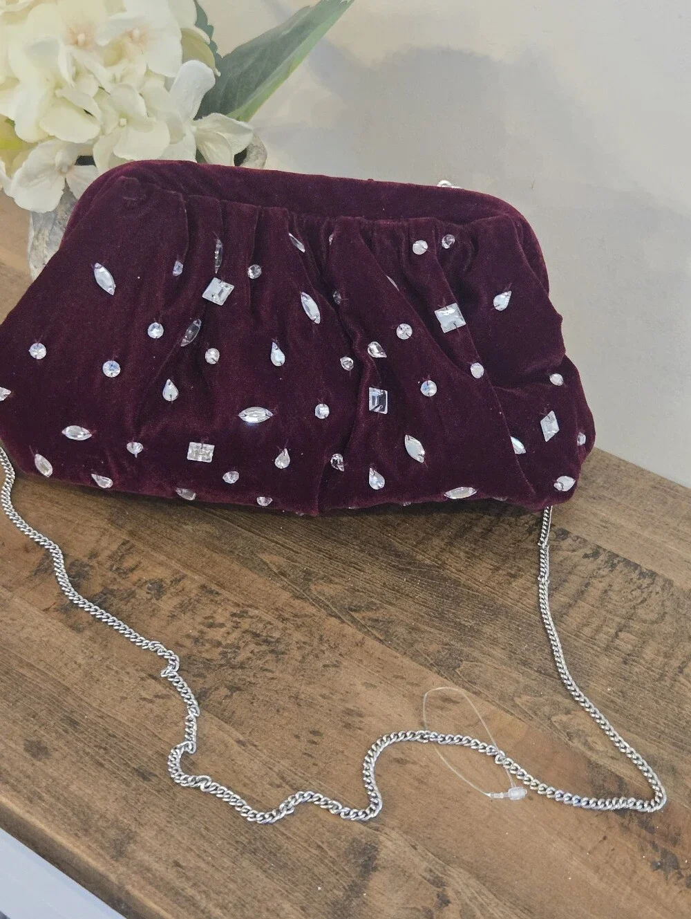 From India to You Viral Beaded Velvet Clutch Handbag w/ Crossbody Chain